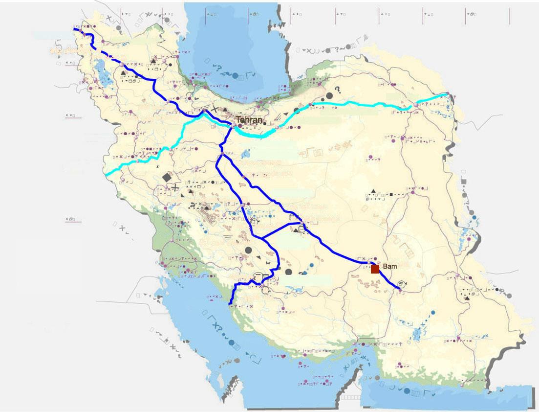 نقشه یک: موقعیت شهر بم در ایران