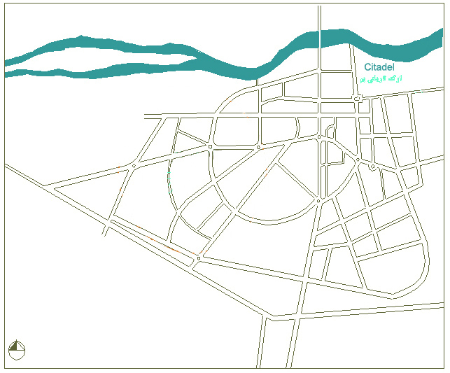 نقشه دو: سایت پلان شهر بم با قلعه در شمال آن
