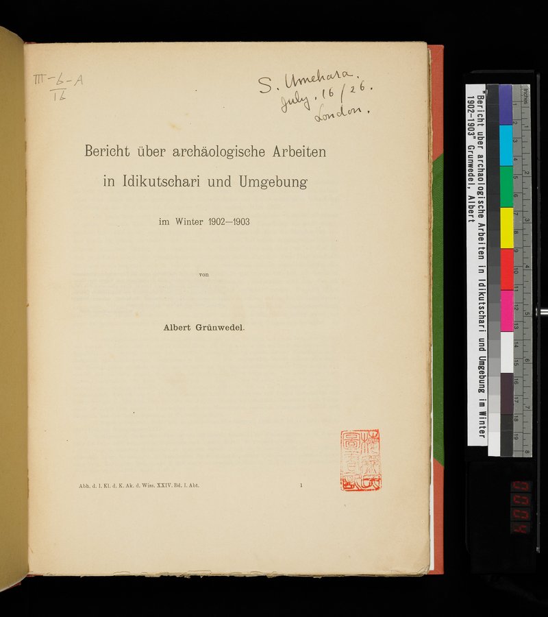 Bericht über archäologische Arbeiten in Idikutschari und Umgebung im Winter 1902-1903 : vol.1 / 7 ページ（カラー画像）