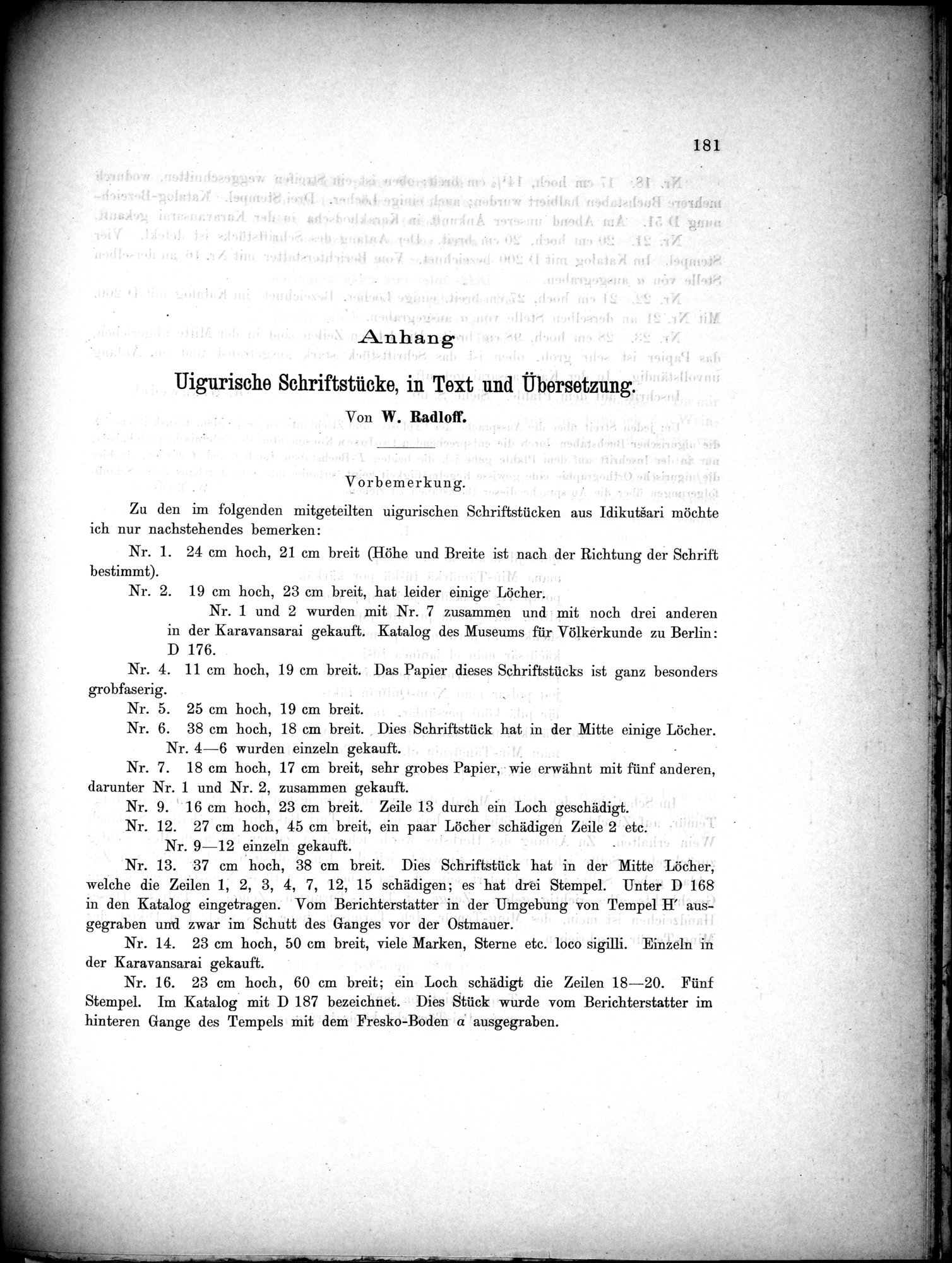 Bericht über archäologische Arbeiten in Idikutschari und Umgebung im Winter 1902-1903 : vol.1 / 191 ページ（白黒高解像度画像）
