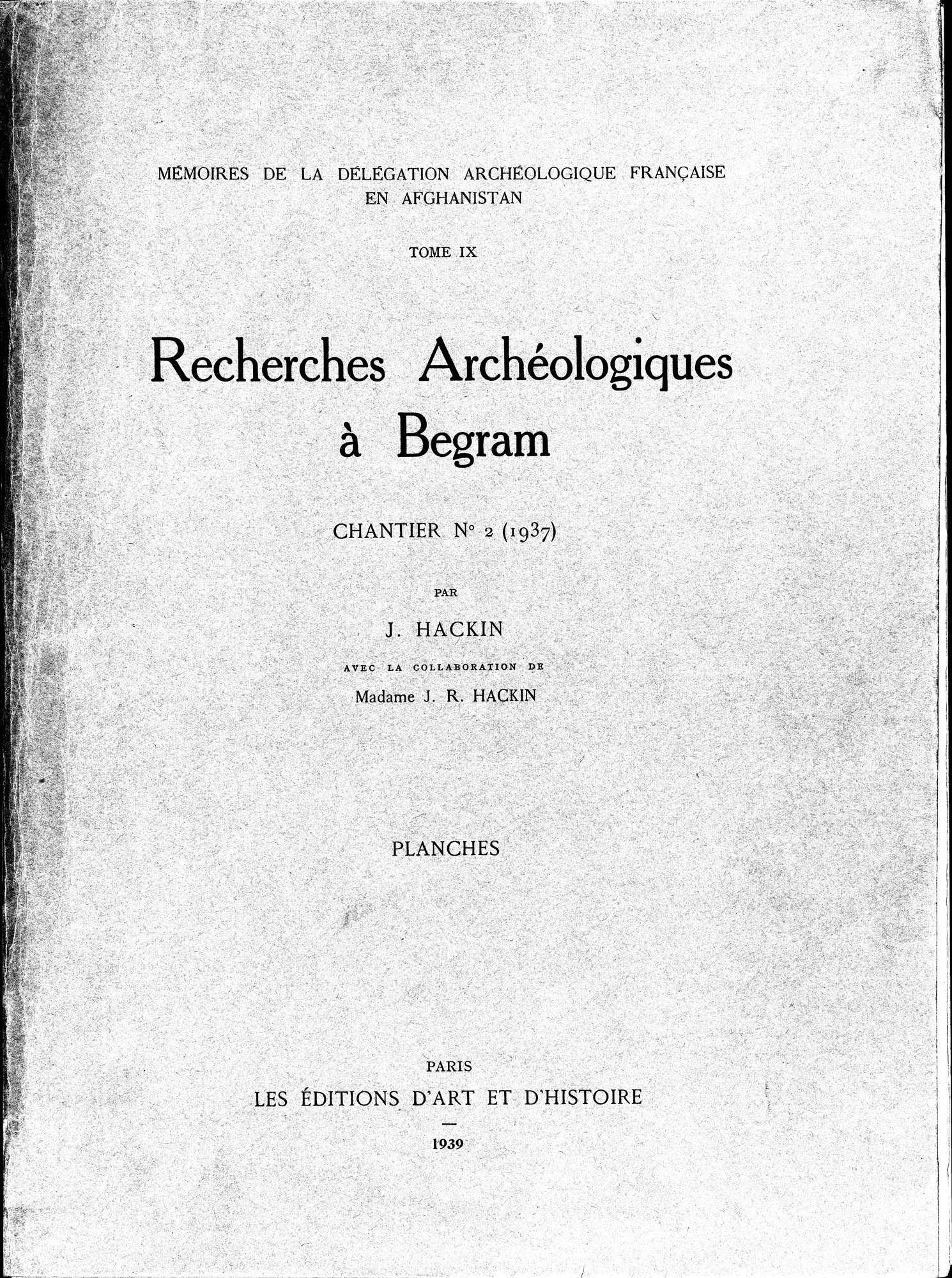 Recherches Archéologiques à Begram : vol.2 / 1 ページ（白黒高解像度画像）