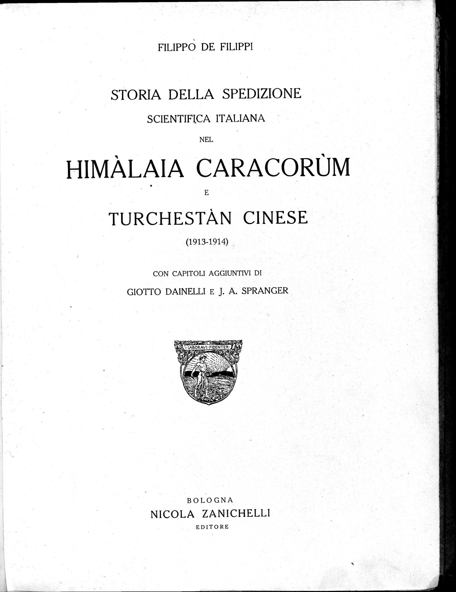 Storia della Spedizione Scientifica Italiana nel Himàlaia, Caracorùm e Turchestàn Cinese(1913-1914) : vol.1 / 9 ページ（白黒高解像度画像）