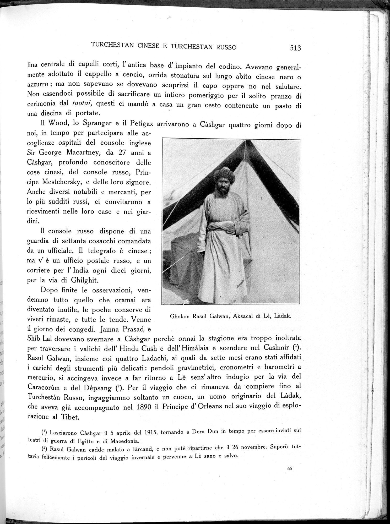 Storia della Spedizione Scientifica Italiana nel Himàlaia, Caracorùm e Turchestàn Cinese(1913-1914) : vol.1 / 605 ページ（白黒高解像度画像）