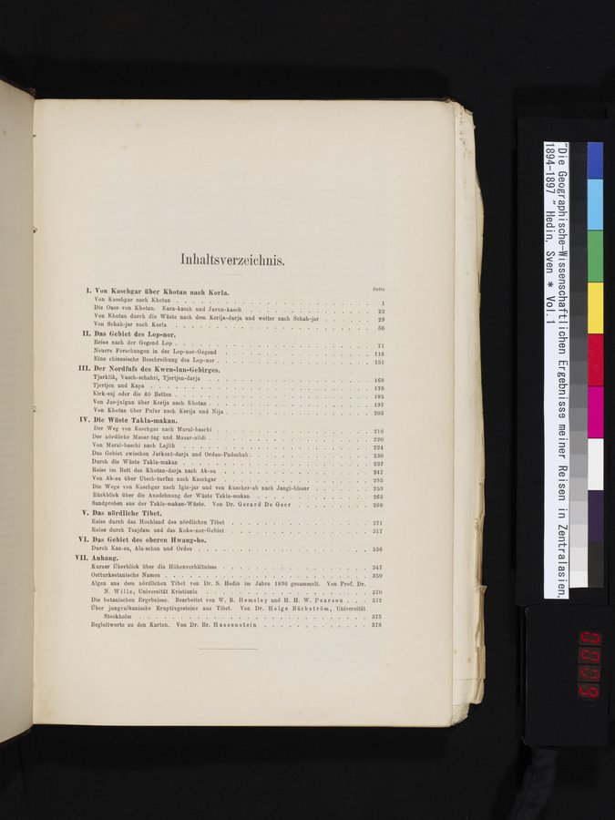 Die Geographische-Wissenschaftlichen Ergebnisse meiner Reisen in Zentralasien, 1894-1897 : vol.1 / Page 9 (Color Image)