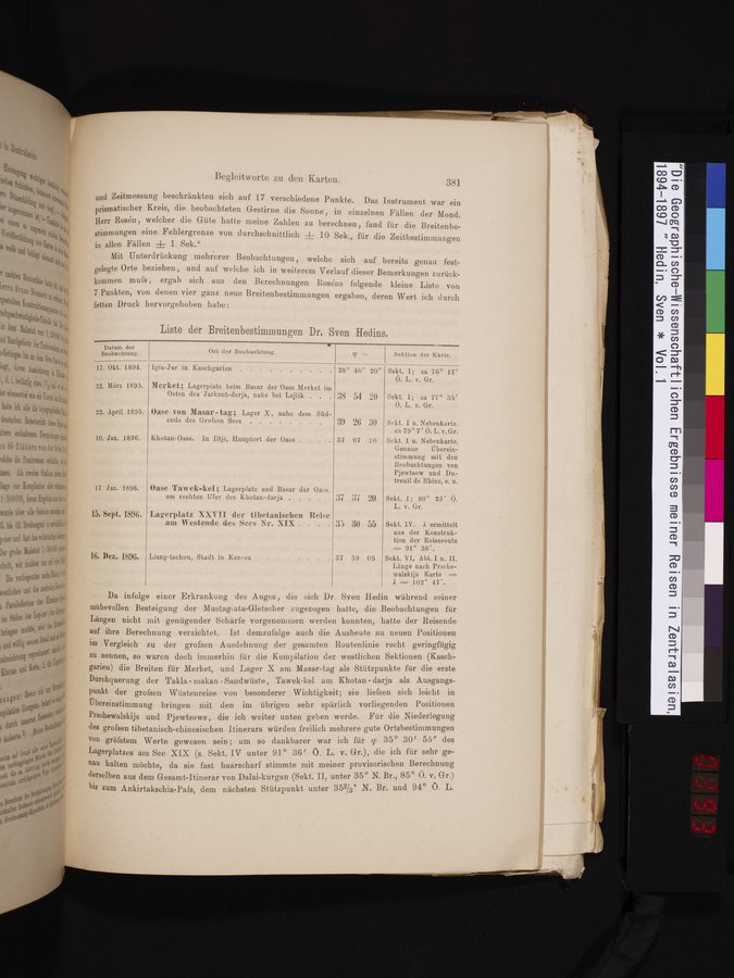 Die Geographische-Wissenschaftlichen Ergebnisse meiner Reisen in Zentralasien, 1894-1897 : vol.1 / Page 393 (Color Image)