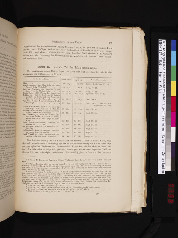 Die Geographische-Wissenschaftlichen Ergebnisse meiner Reisen in Zentralasien, 1894-1897 : vol.1 / 399 ページ（カラー画像）