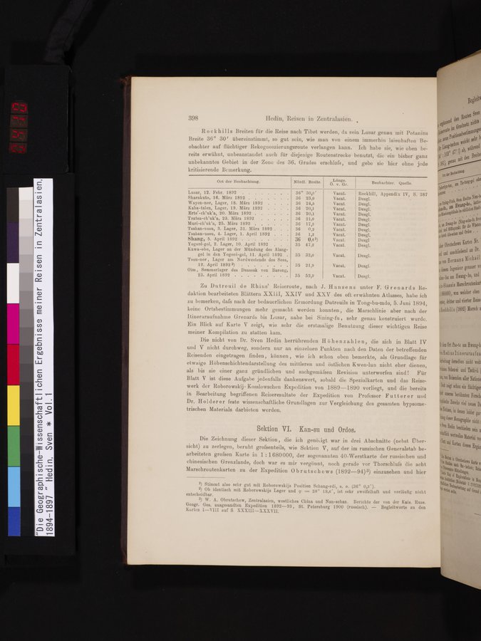 Die Geographische-Wissenschaftlichen Ergebnisse meiner Reisen in Zentralasien, 1894-1897 : vol.1 / Page 410 (Color Image)