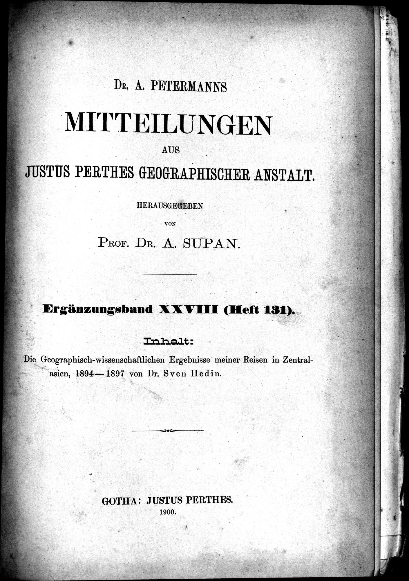 Die Geographische-Wissenschaftlichen Ergebnisse meiner Reisen in Zentralasien, 1894-1897 : vol.1 / Page 5 (Grayscale High Resolution Image)