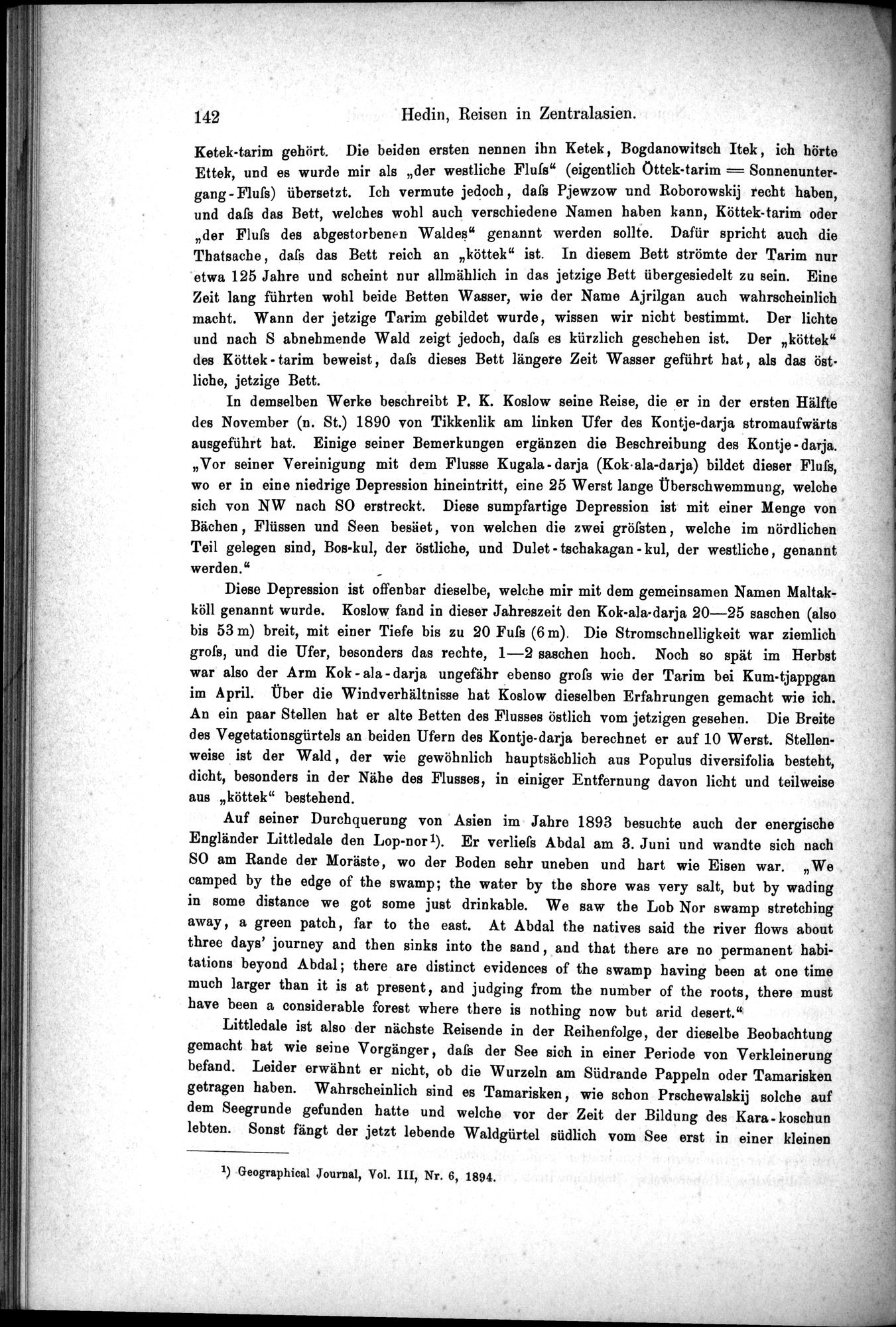 Die Geographische-Wissenschaftlichen Ergebnisse meiner Reisen in Zentralasien, 1894-1897 : vol.1 / Page 154 (Grayscale High Resolution Image)
