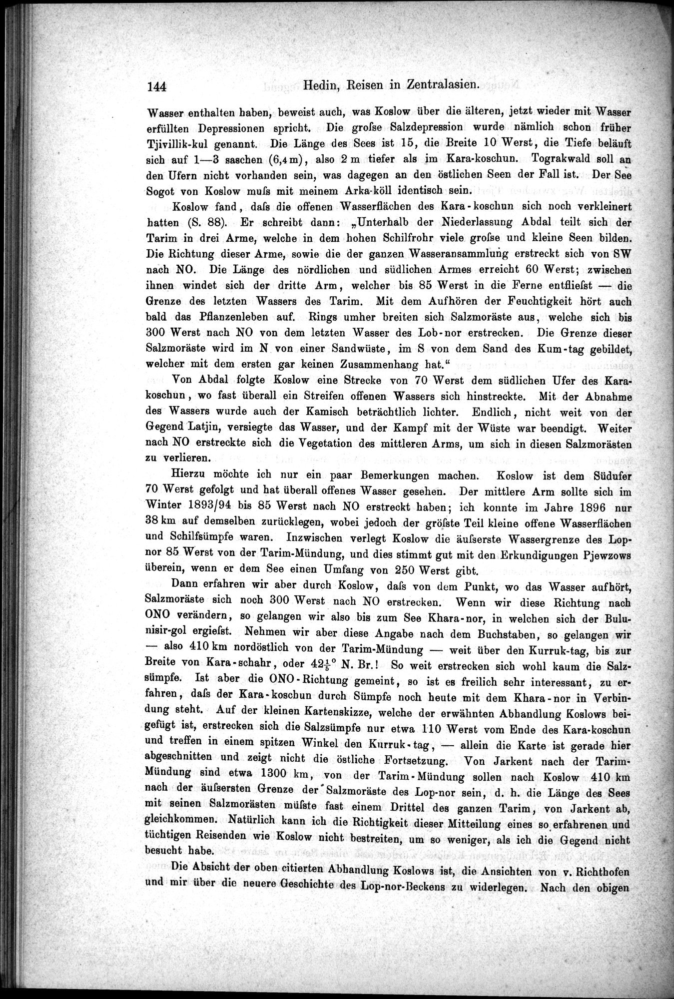 Die Geographische-Wissenschaftlichen Ergebnisse meiner Reisen in Zentralasien, 1894-1897 : vol.1 / Page 156 (Grayscale High Resolution Image)