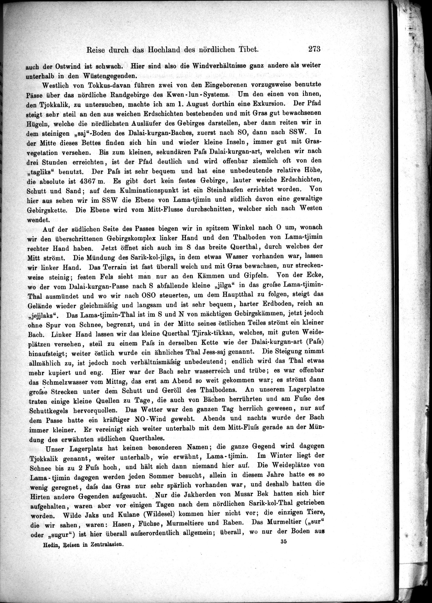 Die Geographische-Wissenschaftlichen Ergebnisse meiner Reisen in Zentralasien, 1894-1897 : vol.1 / Page 285 (Grayscale High Resolution Image)