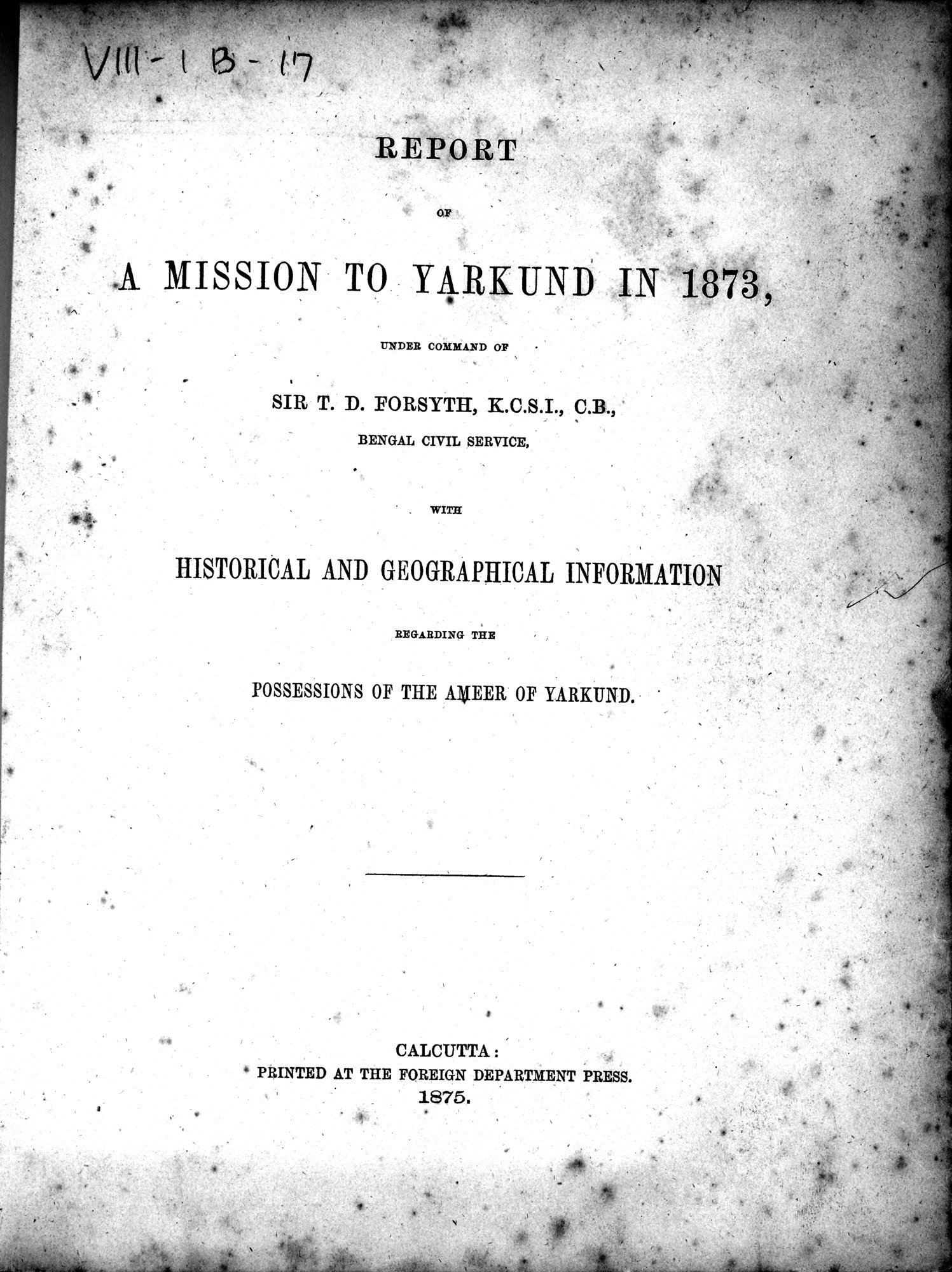 Report of a Mission to Yarkund in 1873 : vol.1 / 9 ページ（白黒高解像度画像）