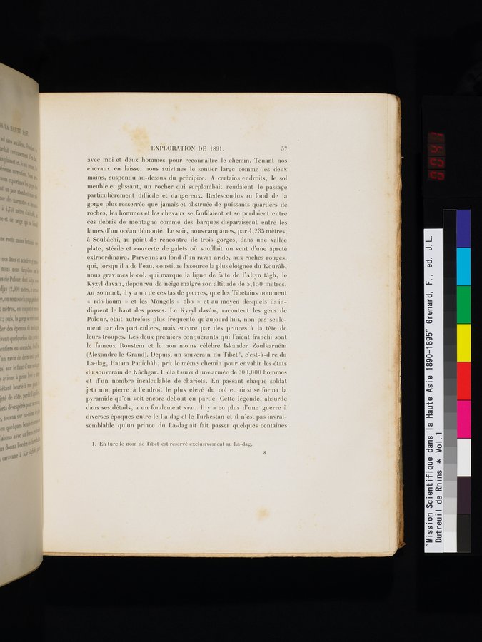 Mission Scientifique dans la Haute Asie 1890-1895 : vol.1 / 85 ページ（カラー画像）