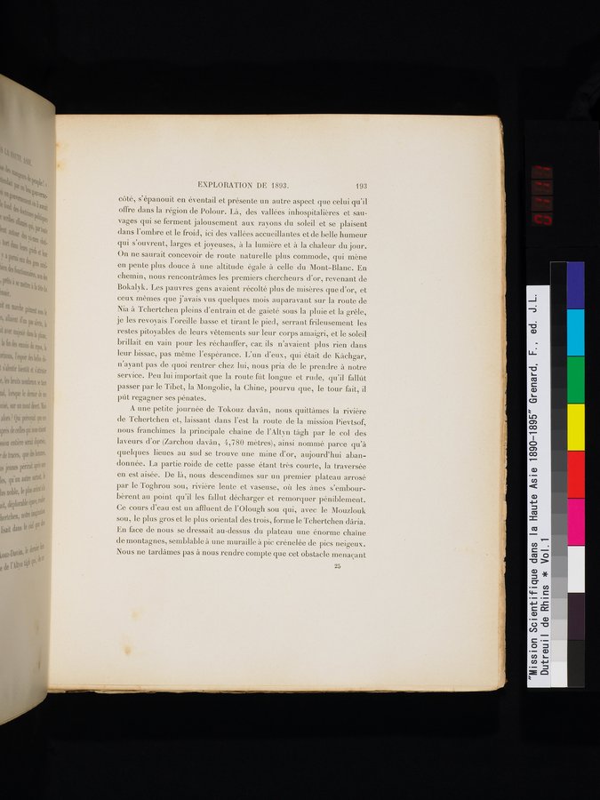 Mission Scientifique dans la Haute Asie 1890-1895 : vol.1 / Page 225 (Color Image)