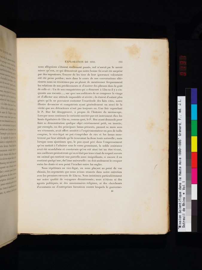 Mission Scientifique dans la Haute Asie 1890-1895 : vol.1 / Page 265 (Color Image)