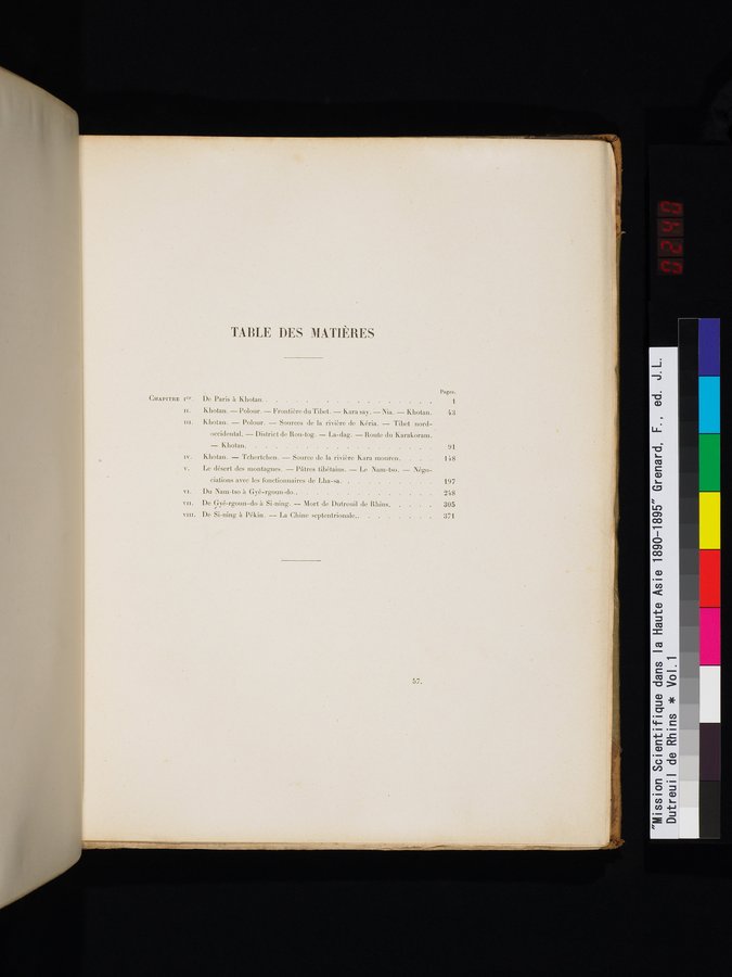 Mission Scientifique dans la Haute Asie 1890-1895 : vol.1 / Page 483 (Color Image)