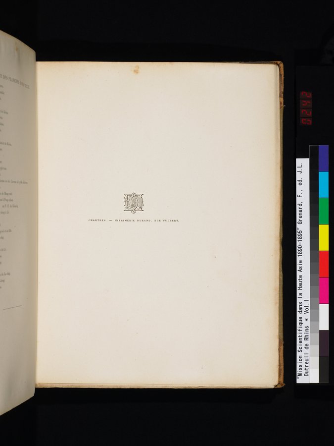 Mission Scientifique dans la Haute Asie 1890-1895 : vol.1 / 487 ページ（カラー画像）