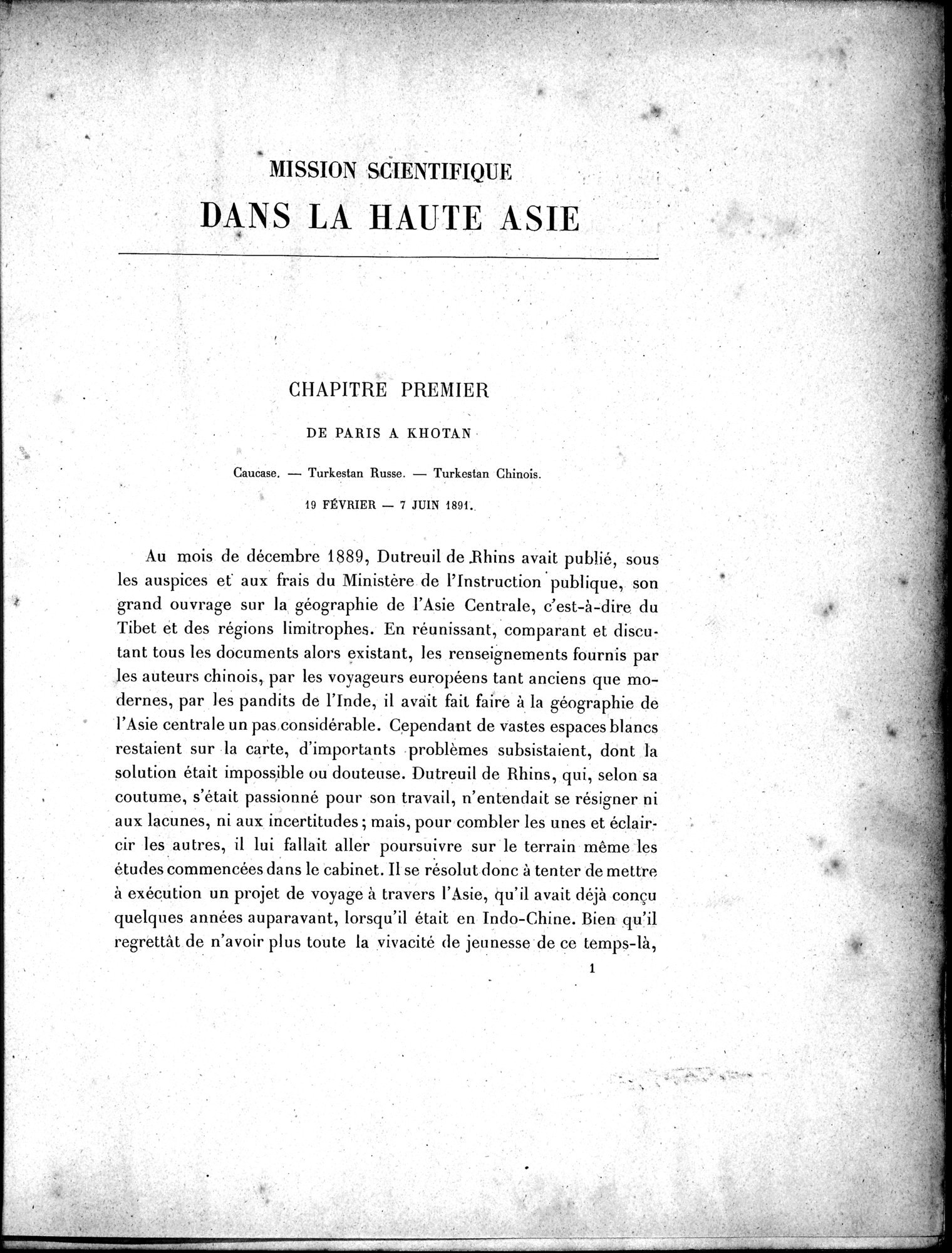Mission Scientifique dans la Haute Asie 1890-1895 : vol.1 / Page 29 (Grayscale High Resolution Image)