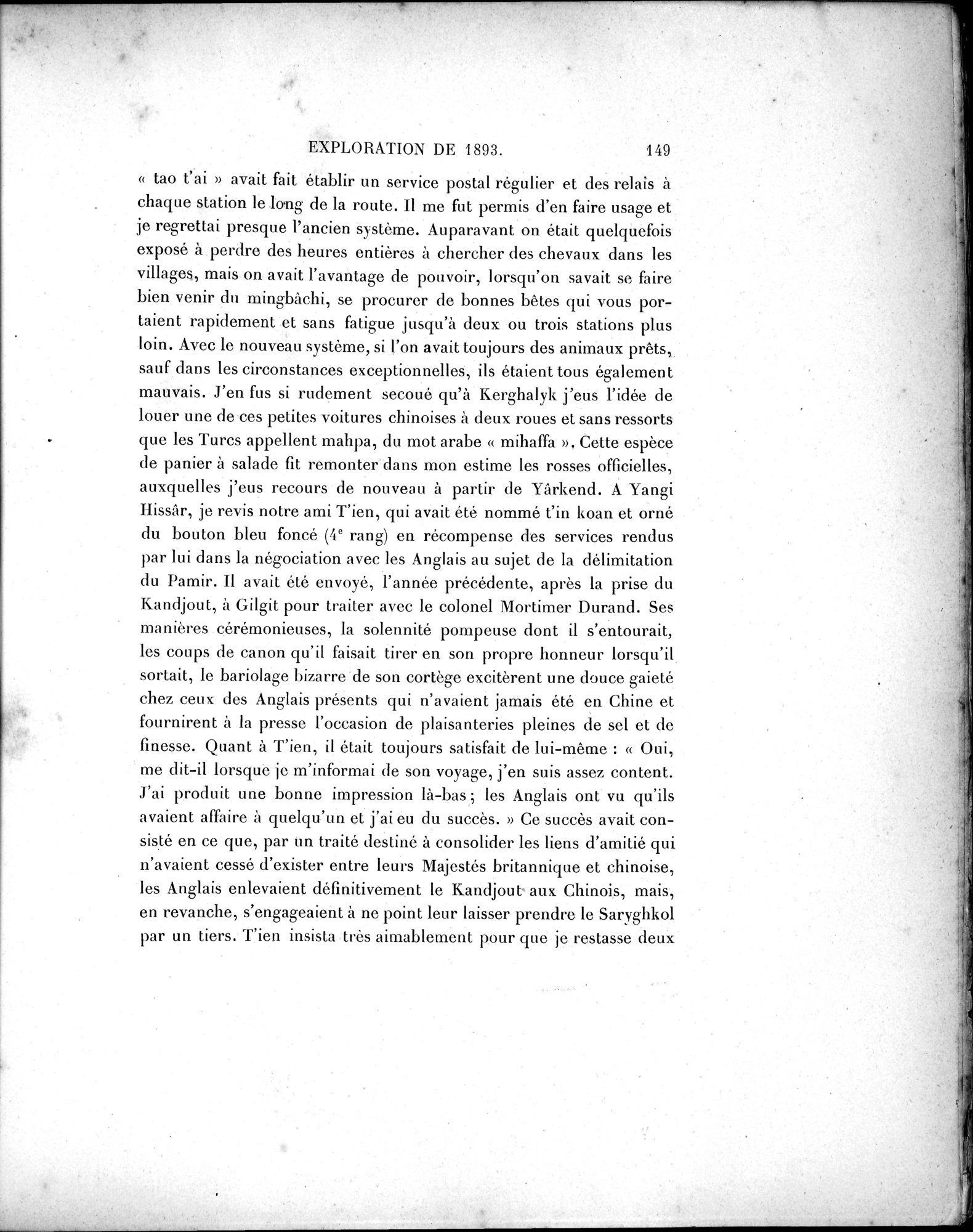 Mission Scientifique dans la Haute Asie 1890-1895 : vol.1 / Page 181 (Grayscale High Resolution Image)