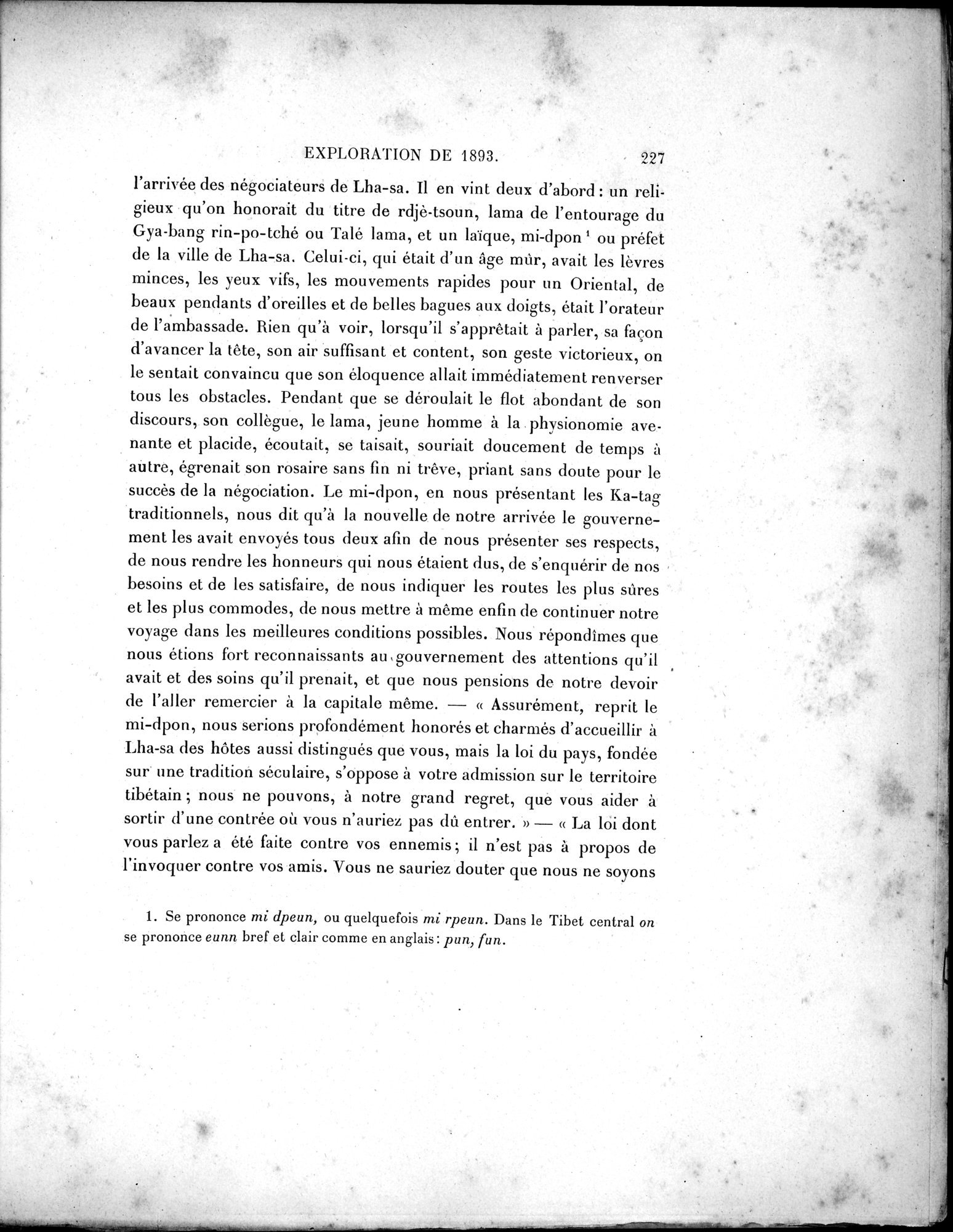 Mission Scientifique dans la Haute Asie 1890-1895 : vol.1 / Page 259 (Grayscale High Resolution Image)