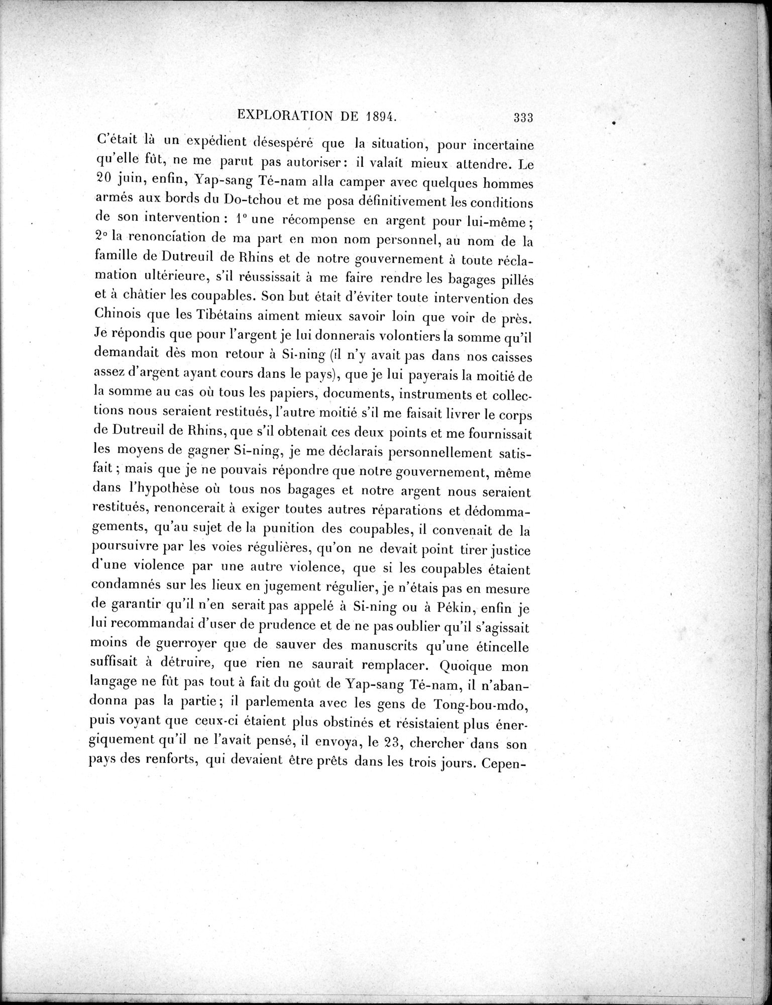 Mission Scientifique dans la Haute Asie 1890-1895 : vol.1 / Page 365 (Grayscale High Resolution Image)