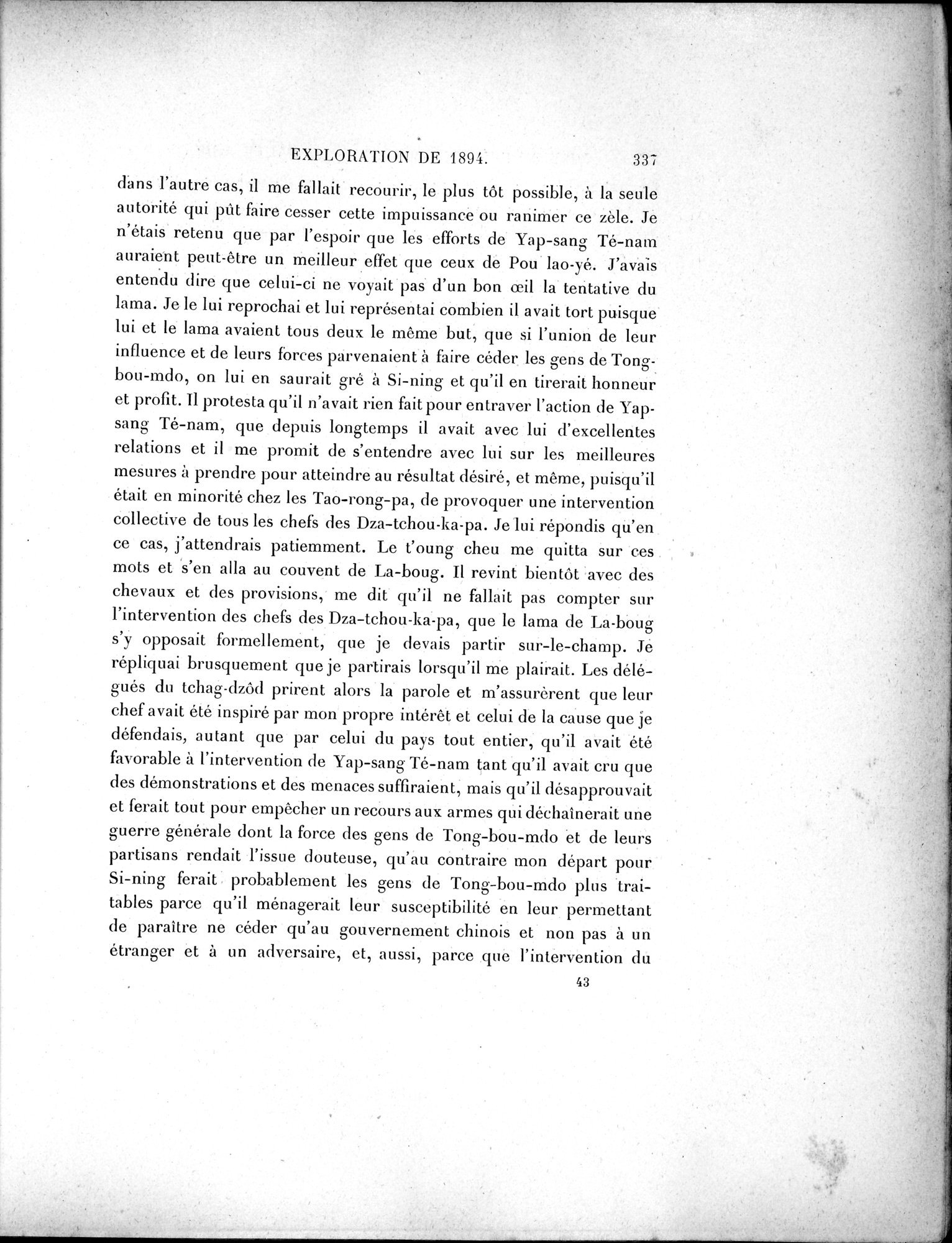 Mission Scientifique dans la Haute Asie 1890-1895 : vol.1 / Page 369 (Grayscale High Resolution Image)