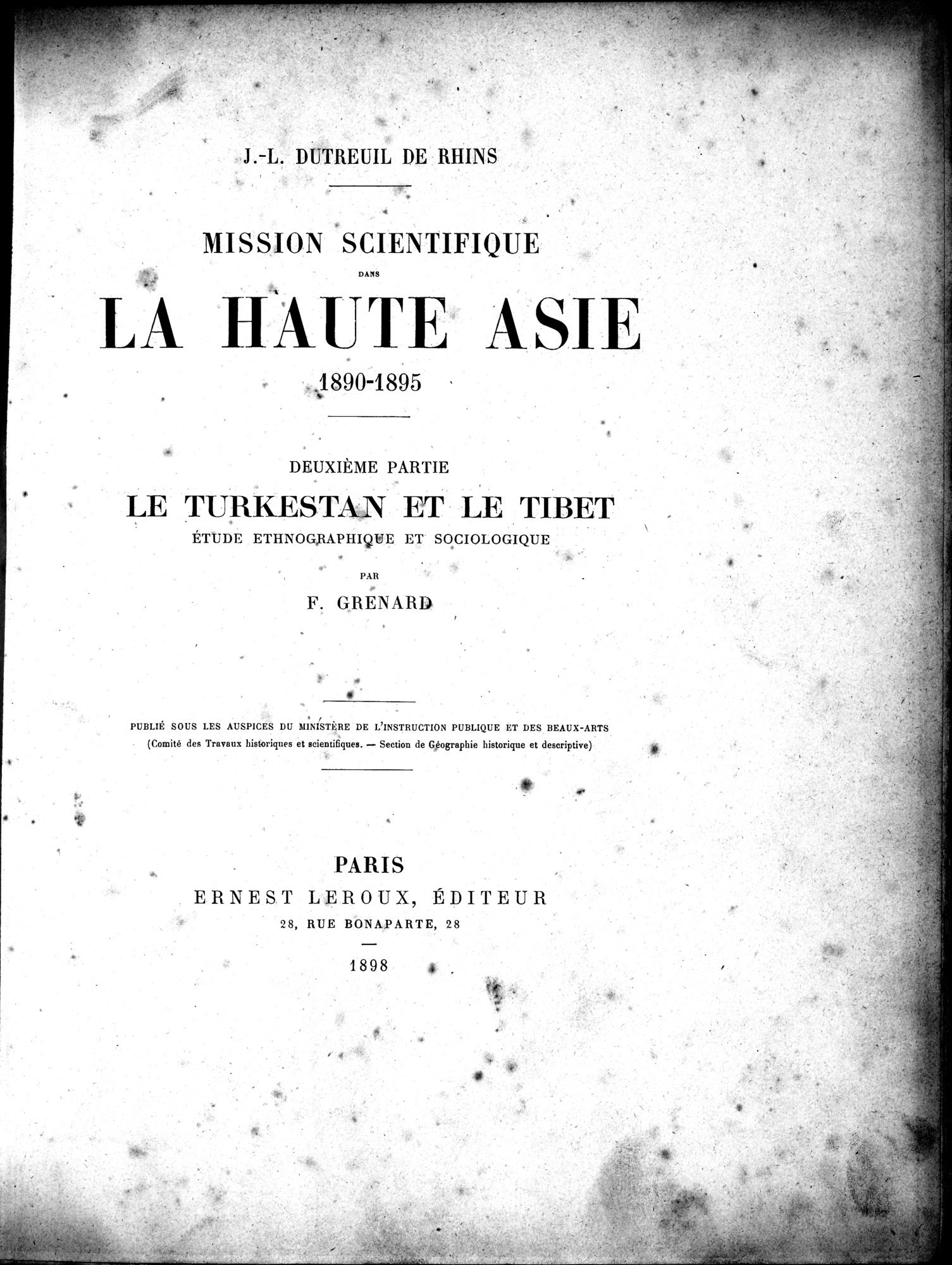 Mission Scientifique dans la Haute Asie 1890-1895 : vol.2 / Page 9 (Grayscale High Resolution Image)