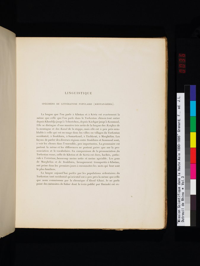 Mission Scientifique dans la Haute Asie 1890-1895 : vol.3 / 71 ページ（カラー画像）