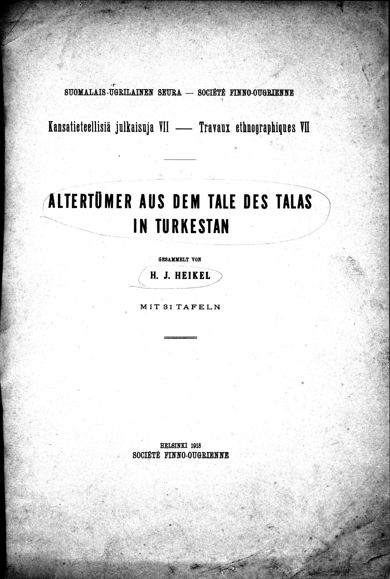 Altertümer aus dem Tale des Talas in Turkestan : vol.1 / 7 ページ（白黒高解像度画像）