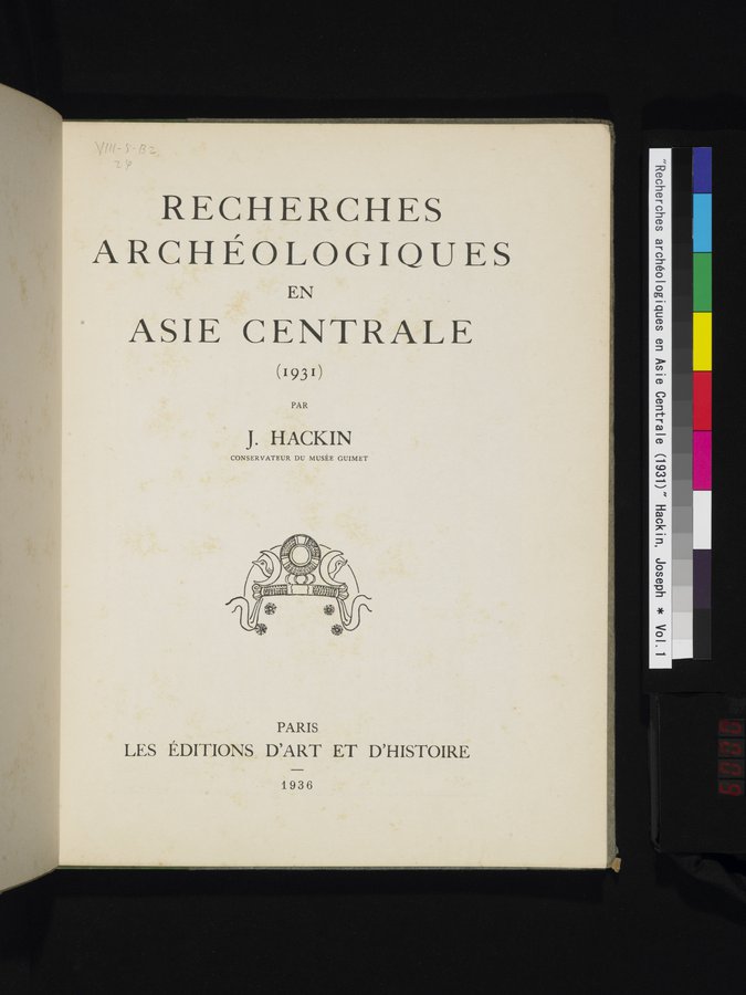 Recherches Archéologiques en Asie Centrale (1931) : vol.1 / 9 ページ（カラー画像）