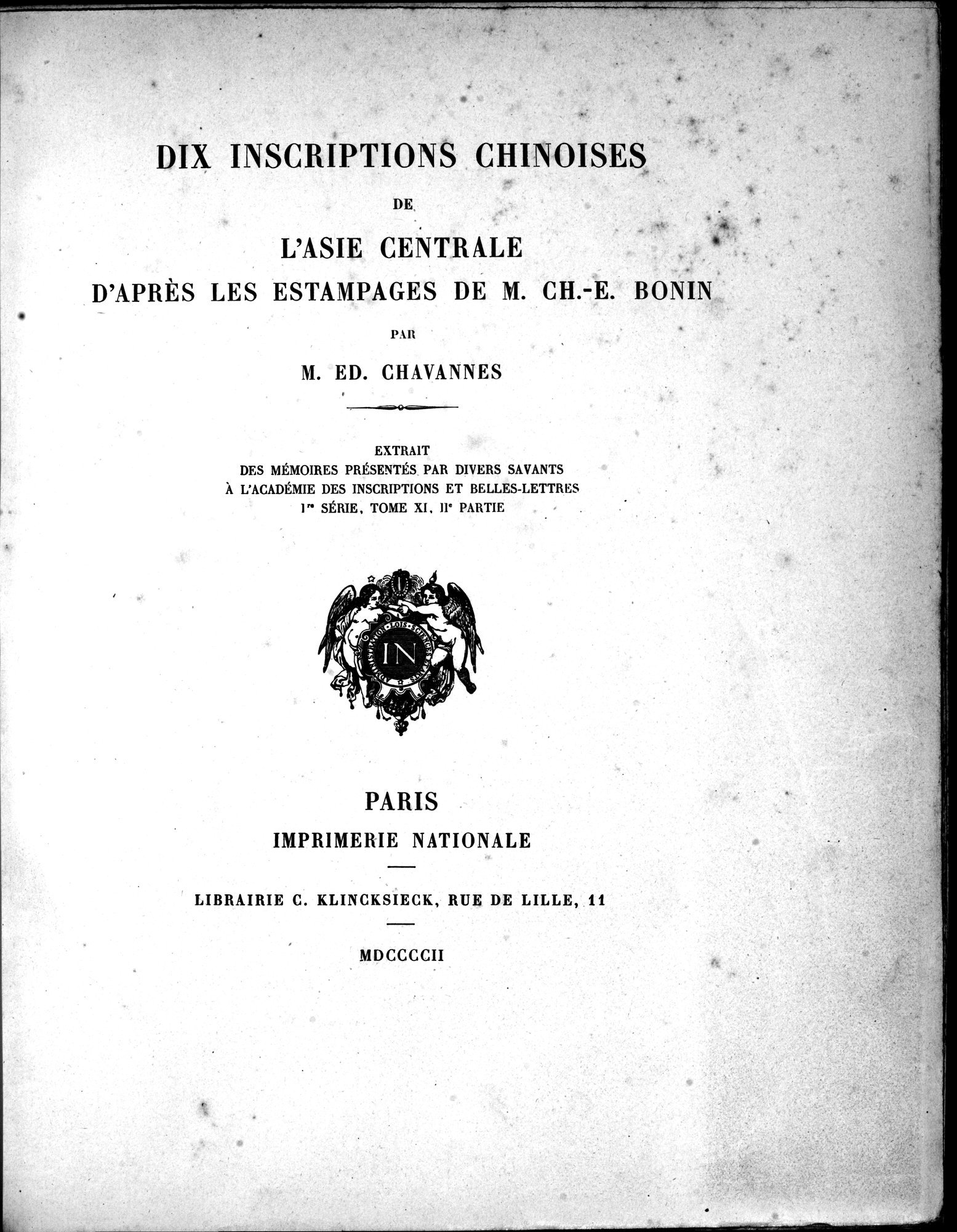 Dix Inscriptions Chinoises de l'Asie Centrale : vol.1 / 11 ページ（白黒高解像度画像）