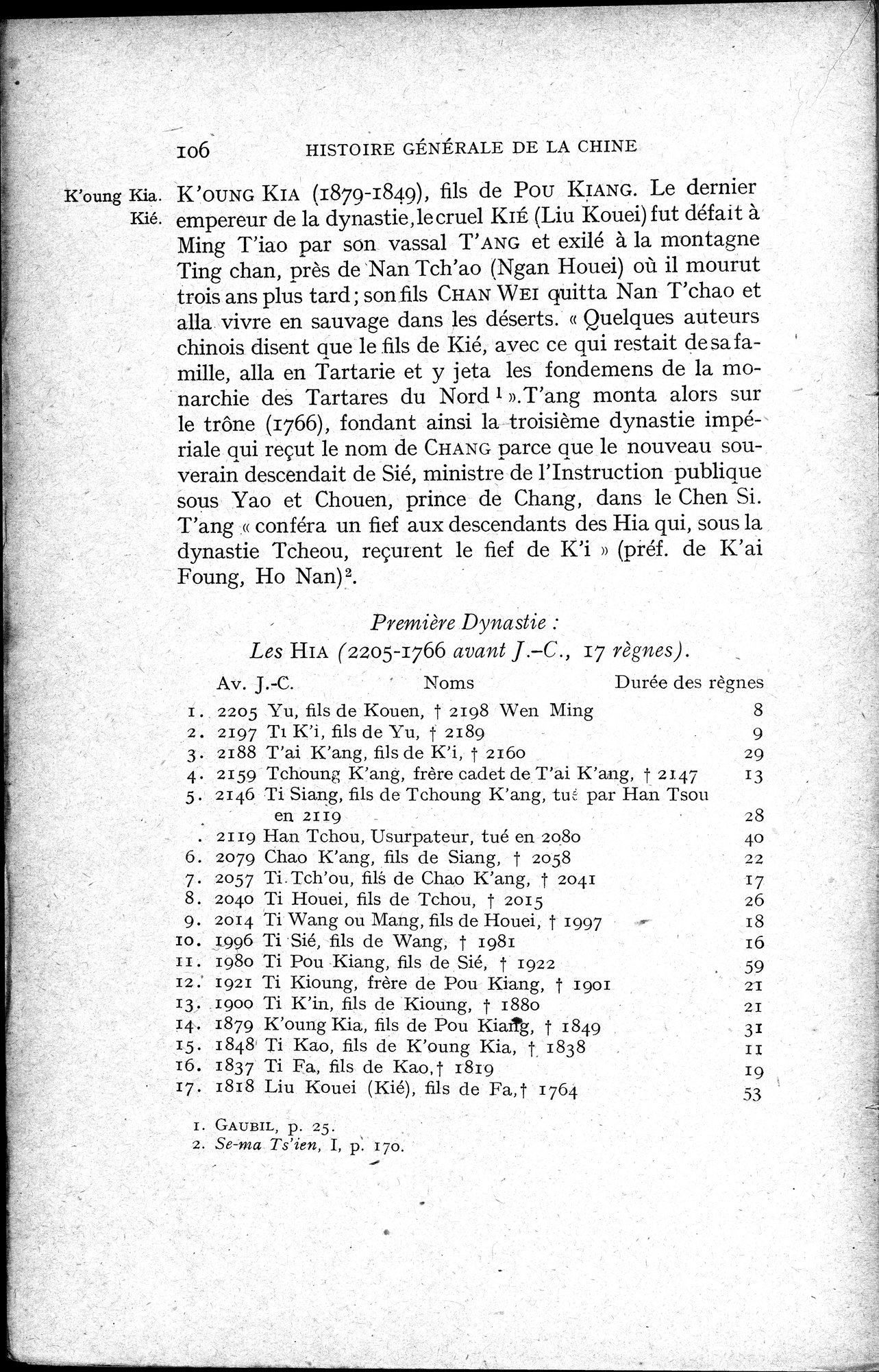 Histoire Générale de la Chine : vol.1 / 108 ページ（白黒高解像度画像）