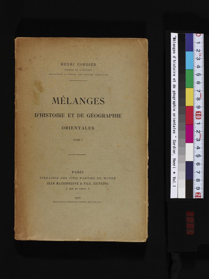 Mélanges d'Histoire et de Géographie Orientales : vol.1 / Page 1 (Color Image)