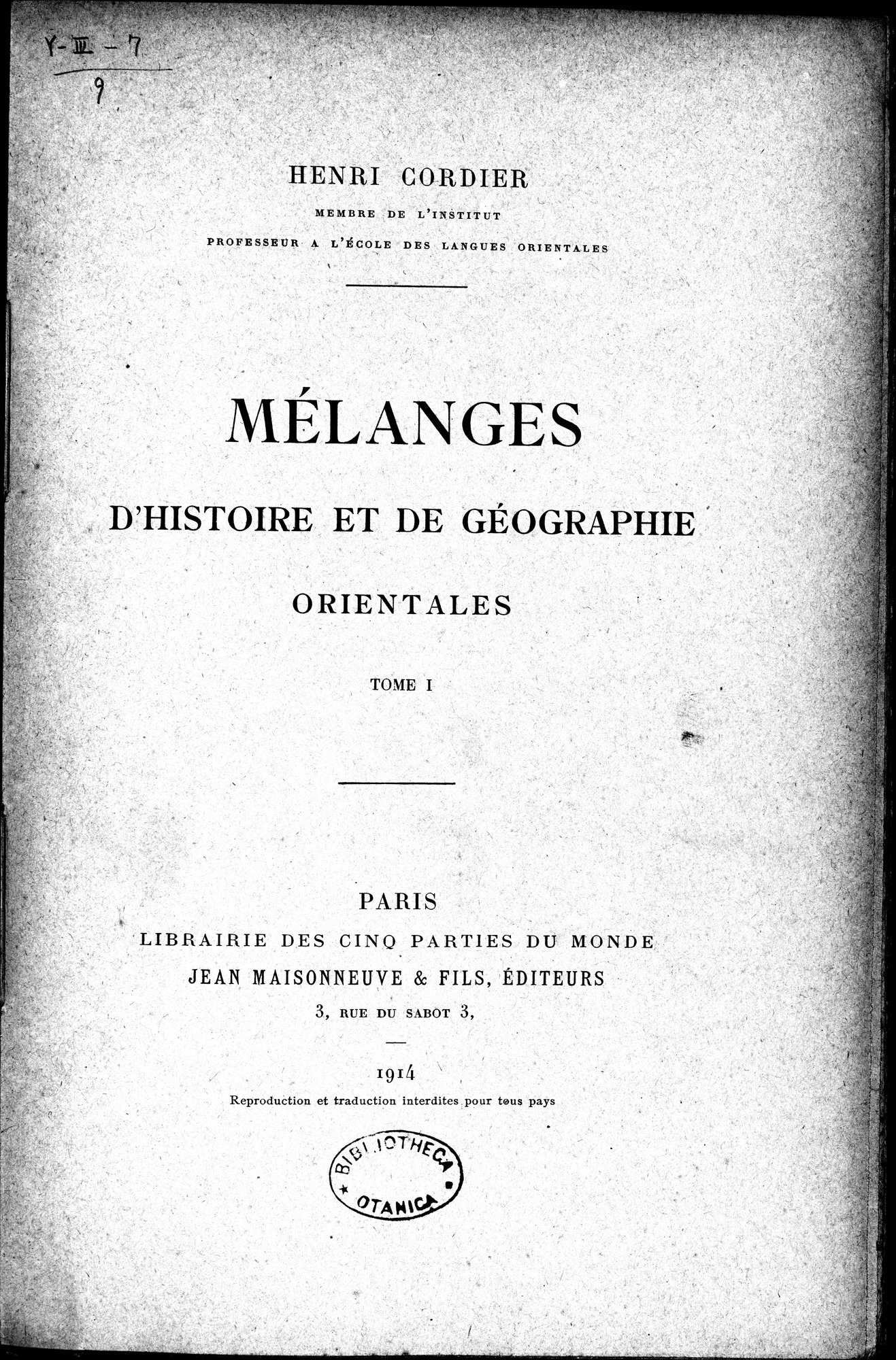 Mélanges d'Histoire et de Géographie Orientales : vol.1 / Page 7 (Grayscale High Resolution Image)