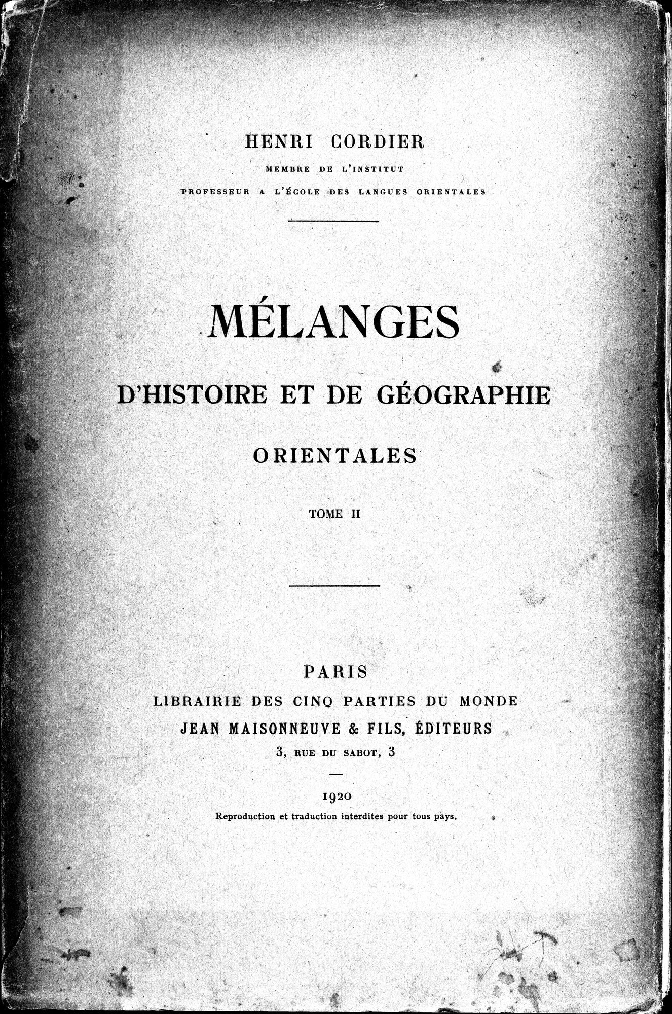 Mélanges d'Histoire et de Géographie Orientales : vol.2 / Page 1 (Grayscale High Resolution Image)