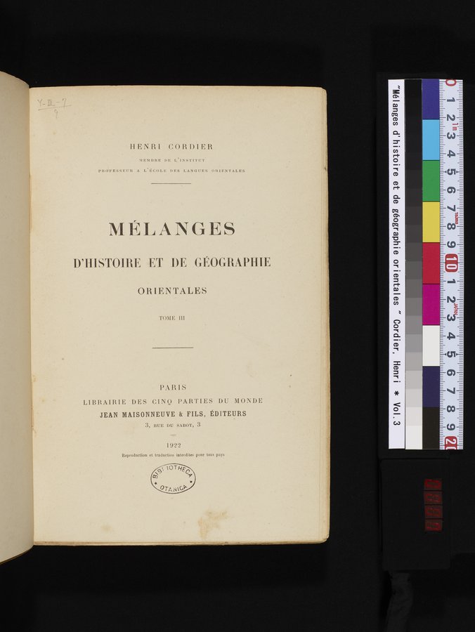 Mélanges d'Histoire et de Géographie Orientales : vol.3 / 7 ページ（カラー画像）