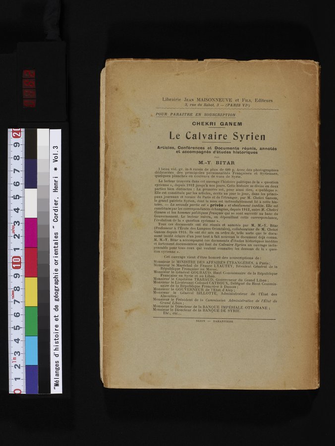 Mélanges d'Histoire et de Géographie Orientales : vol.3 / 382 ページ（カラー画像）